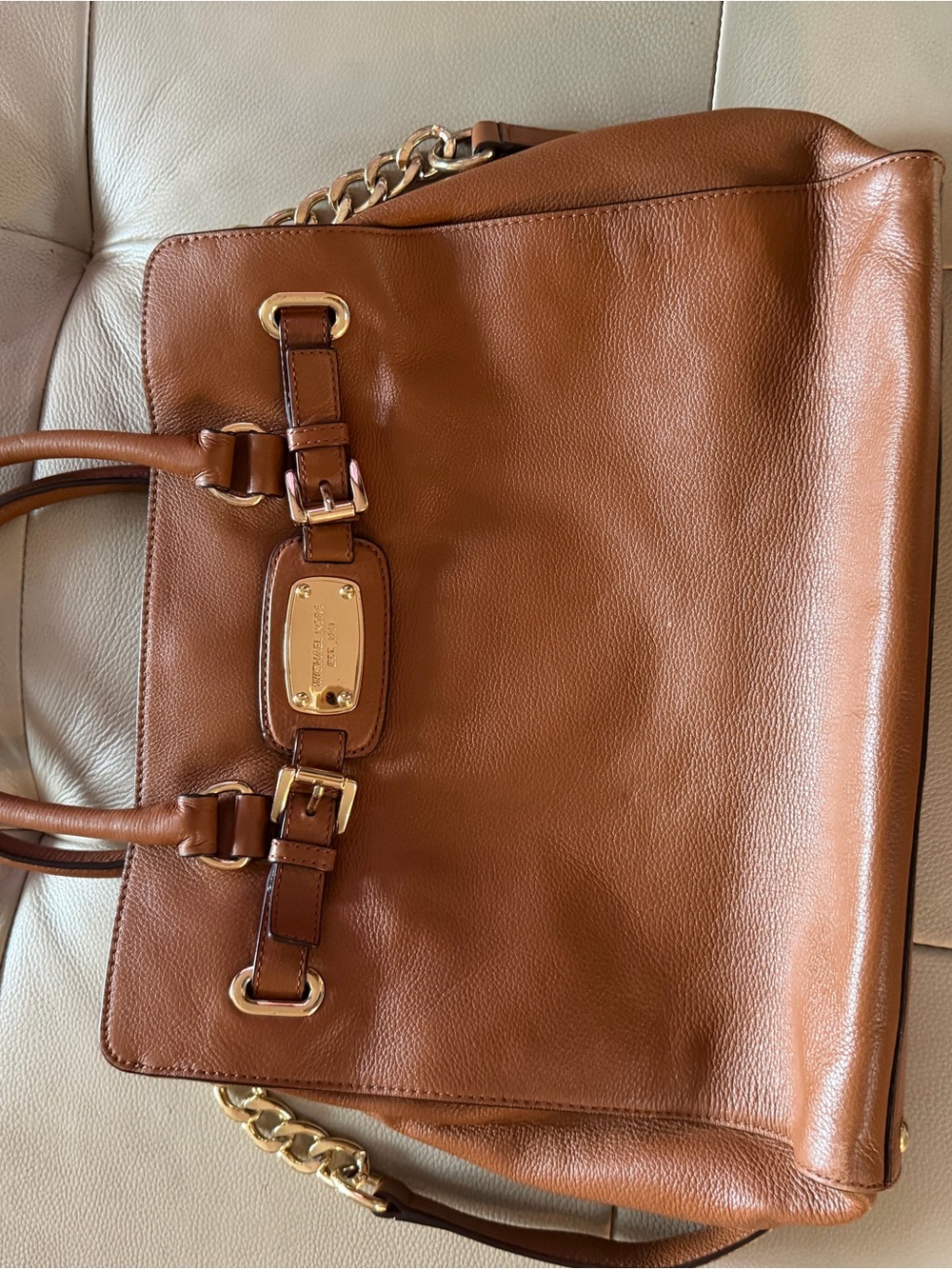 Michael Kors Cognac Leather Tote with Gold Hardware